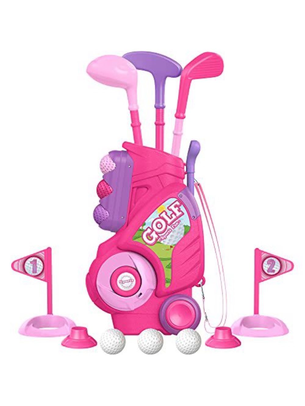 Kids Pink Golf Playset with Clubs, Balls & Flags